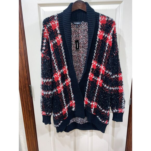 NWT Express Womens Plaid Open Front Cardigan Sweater Retail $108 - Picture 2 of 7